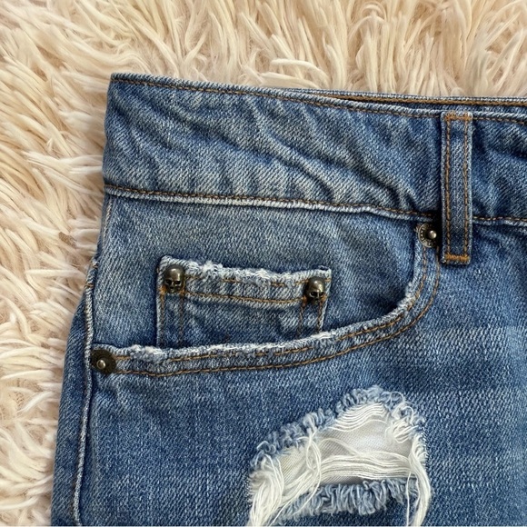 The Kooples Jeans denim distressed knee length skirt back slit SZ 25 blue pencil - Picture 2 of 7